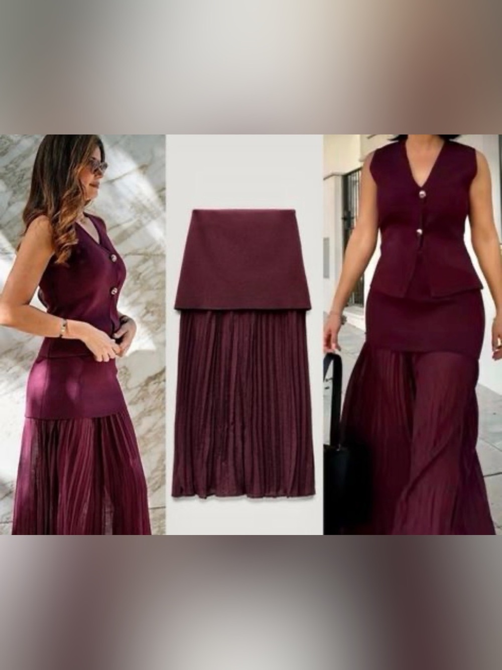 ZaraPleated Maxi Skirt in Deep Burgundy - Women/ size small - Picture 3 of 15
